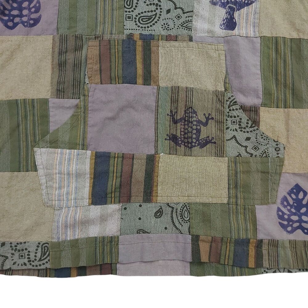 Lakhays Patchwork Hoodie Mens XL Green Mushroom Frog Cotton Festival Hippie Boho - Picture 4 of 11